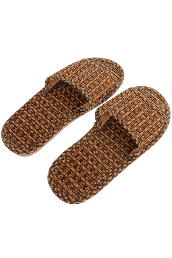 Bamboo Straw Slippers for Home Use Lightweight Comfortable OpenToe Sandals with AntiSlip Sole Light Brown