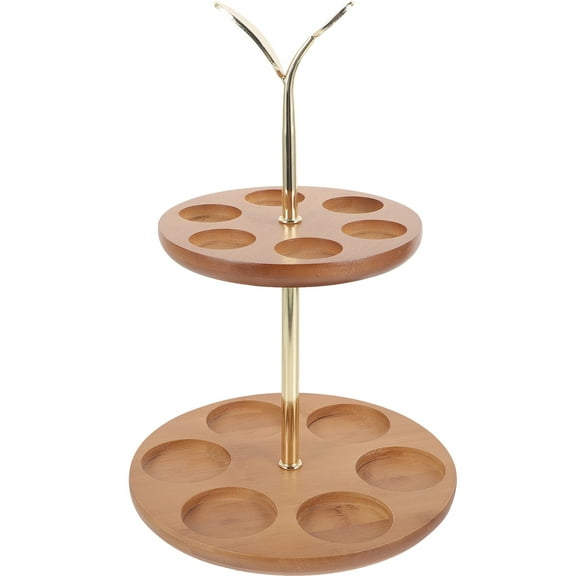 ULTNICE Bamboo and Metal 2tier Shot Glasses Storage Rack for Brown 7.5 x 5.2 Inches