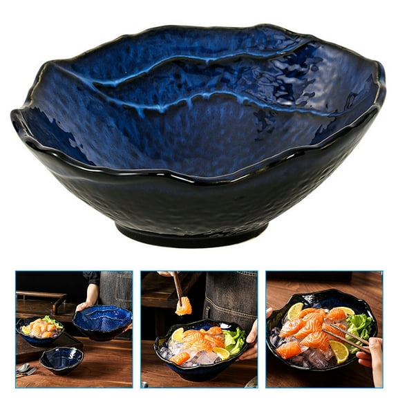 ULTNICE Blue Ceramic Japanese Style Bowl for Daily Use Workmanship MultiFunction Serving Bowl 6.5 Inch