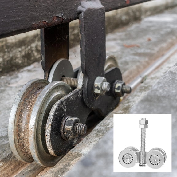 ULTNICE Sliding Door Roller Door Hanging Rail Track Pulley Steel Load Bearing Silver 1 Set 4.3X1.8X1.6In