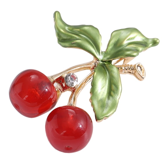 ULTNICE Classy Rhinestone Fruit Jewelry Cherry Brooch Pin for Women 1Set