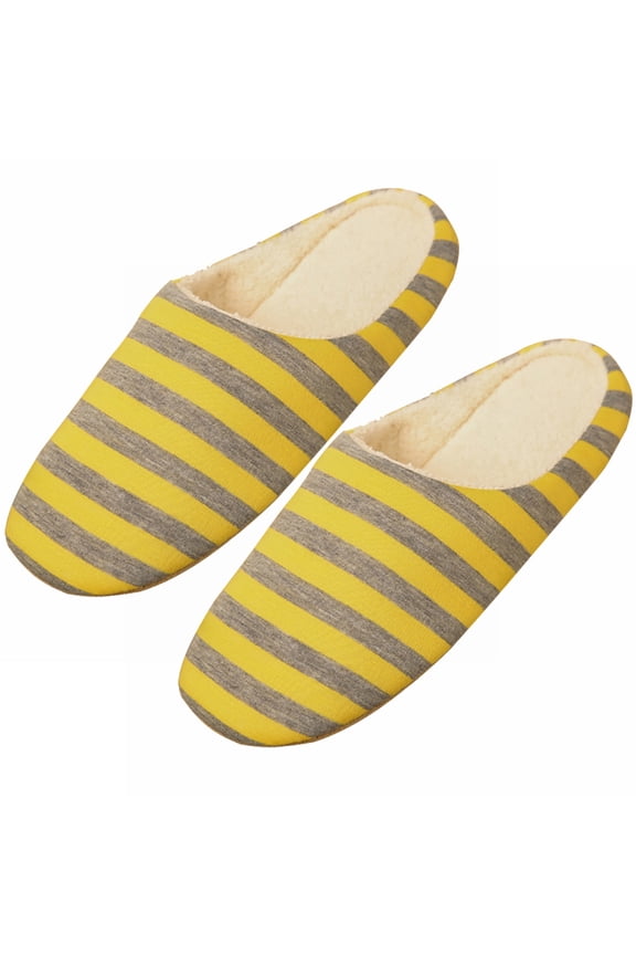 Unisex Cotton Slippers in Yellow with pe Design and Noise Free Suede Sole