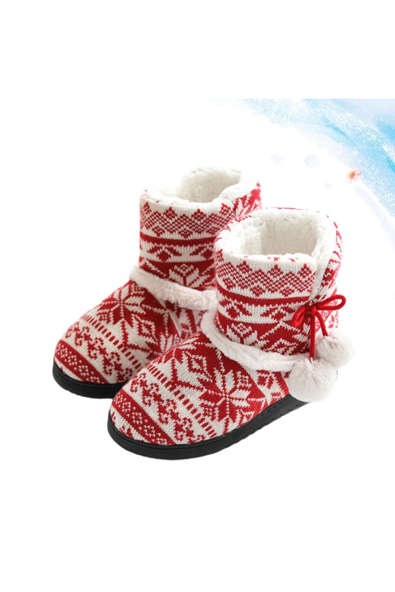 Plus Boots Red Warm Indoor Shoes Thick Bottom Floor Footwear for Cold Weather