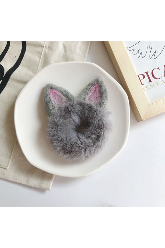 Cute Hair Ties Rabbit Ear Scrunchie Plush Grey 1Pcs Adjustable Elastic for Girls Performance
