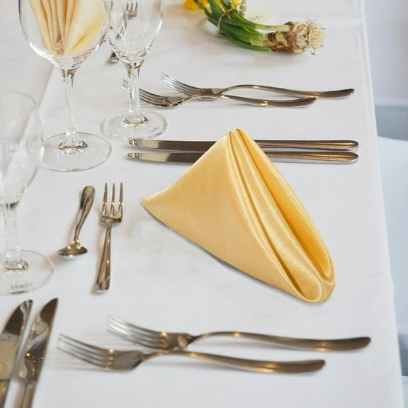 ULTNICE 10Pcs Smooth Polyester Napkins Plated Gold Color for Wedding Dinner and Special Occasion Table