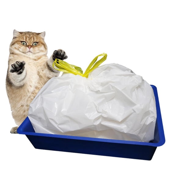 ULTNICE Durable Waterproof LDPE Cat Litter Waste Bags for Storage White with Drawstrings 7pcs Size S