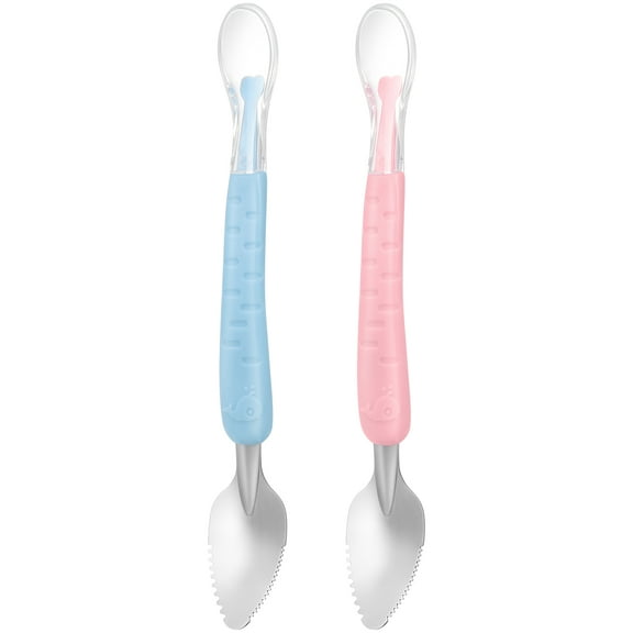 ULTNICE Fruit Puree Spoon 2Pcs Non-Slip Handle Design Scraping Spoon Toddler Feeding Tool Children Babies 8.7In