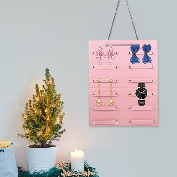 ULTNICE 1Pack Pink Felt Hair Ring Storage Pouch Wall Hanging Organizer for Hair Accessory Organizer