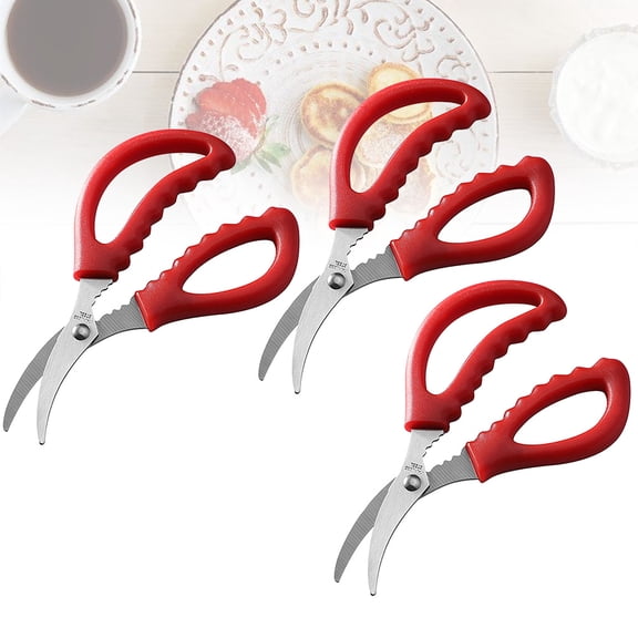 ULTNICE Seafood Utensils Stainless Steel Scissors Red 3Pcs