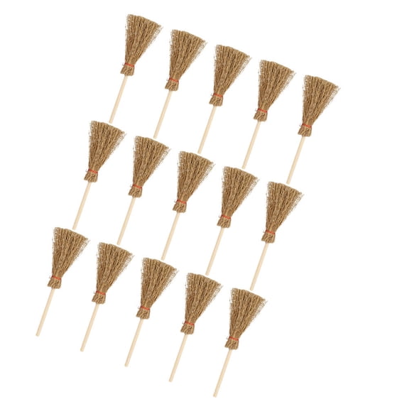 ULTNICE Mini Broom Costume Hangings for  Party Decorations Toys with Red Rope 15pcs Light Brown