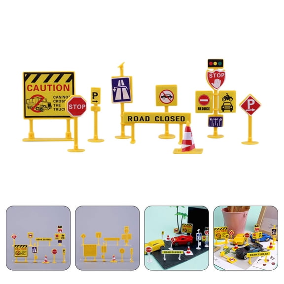 ULTNICE Mini Traffic Signs Set Yellow Traffic Knowledge Education for Children
