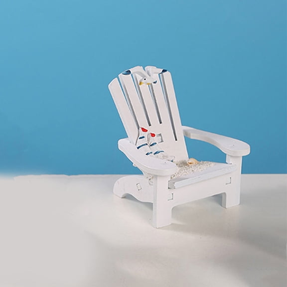 ULTNICE Miniature Deck Chair Model for Home Decoration White Wooden Style 1Pack