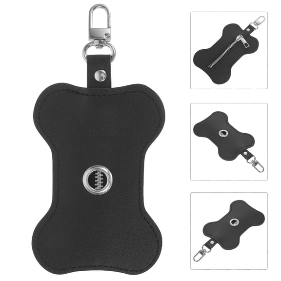 ULTNICE Portable Dog Poop Bag Dispenser with Hanging Hook for Easy Storage Use Black PU Compact Size