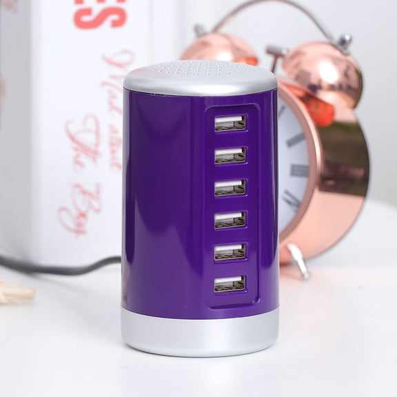 ULTNICE Purple 6 Port USB Hub with Smart Charging and Universal Compatibility