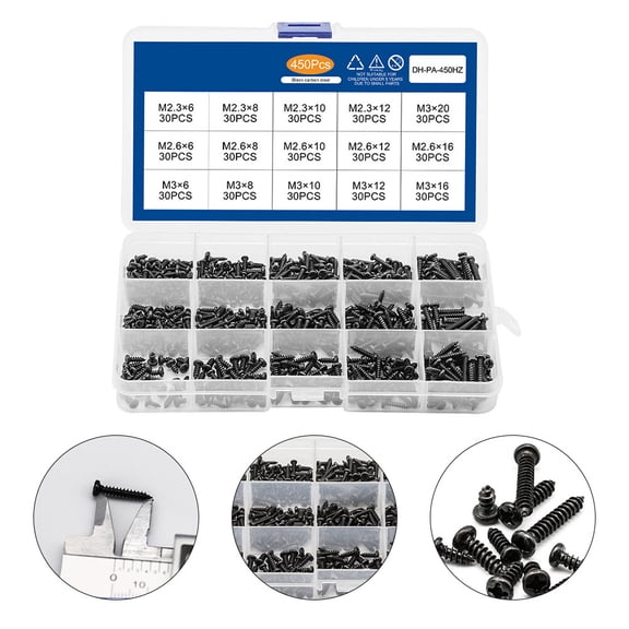 ULTNICE Screw And Bolt Assortment Sets Screw Set Carbon Steel 450Pcs