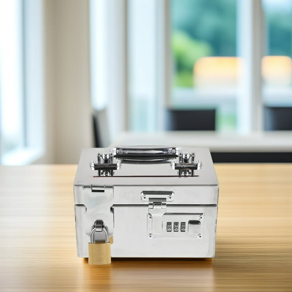 ULTNICE Stainless Steel Locking Cash Box for Home Use for Family 1Pack