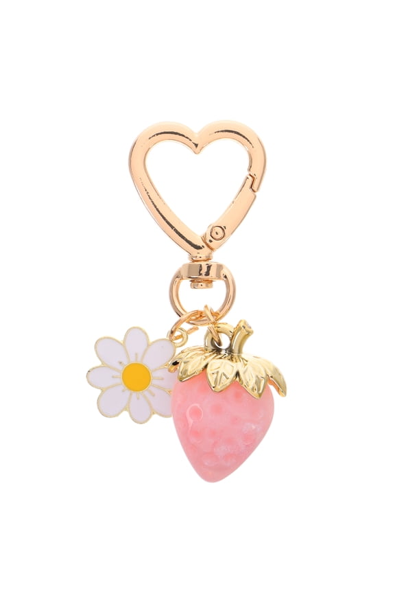 Strawberry Decor Keychain for Backpack Aesthetic Design Pink Zinc Alloy 1Set for Accessories