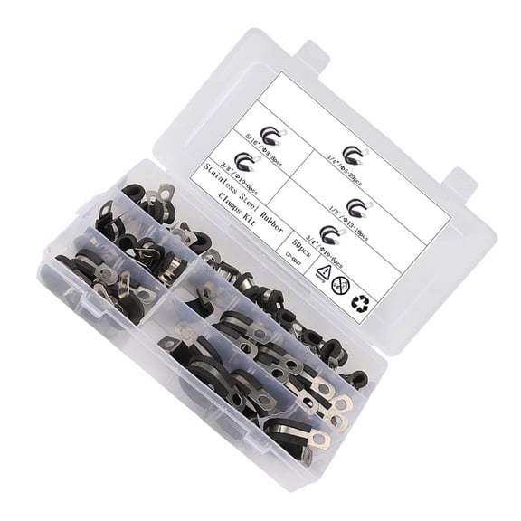 ULTNICE Tube Clamps 50Set Hose Clip R-Shaped Stainless Steel For Automobile Supplies