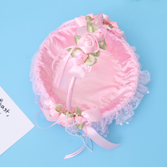 ULTNICE Romantic Pink Wedding Basket Made from Premium Cloth with Bowknot for Flower Storage