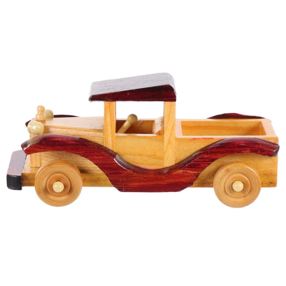 ULTNICE Light Brown Wooden Vintage Car Model Rustic Retro Wood Craft Ornament for Home Desktop Decor