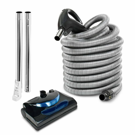 ULTRA CLEAN Central Vacuum Electric Attachment Kit - Dual Voltage 24V / 110V Hose with 3-Way on/Off Switch Handle- Electric Power Nozzle – Set of Chromed Wands (30 ft, Black, Direct Connect)