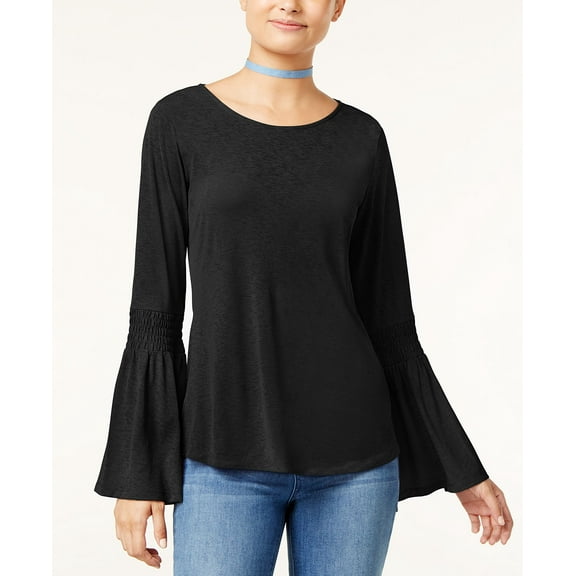 Ultra Flirt Juniors Bell Sleeve Peasant Top Black L
