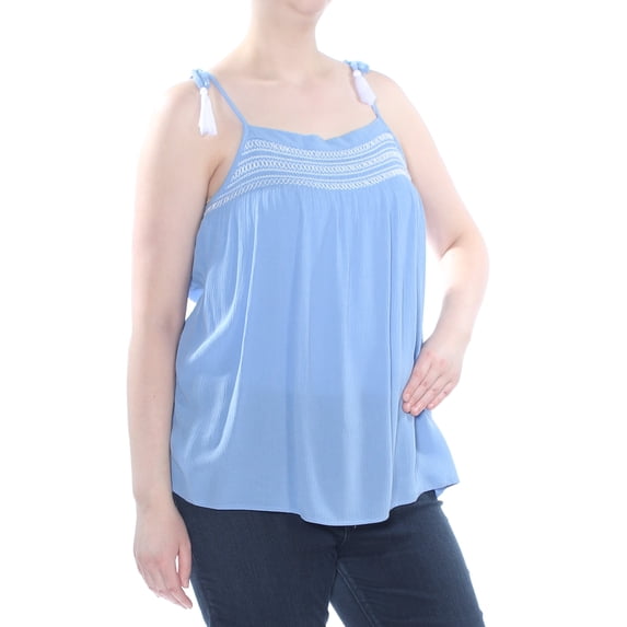 ULTRA FLIRT $34 Womens New 1826 Blue Smocked Embroidered Tank Top XL Juniors B+B