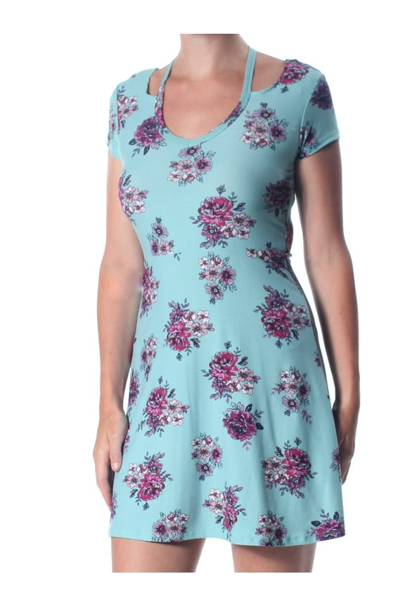 $39 Womens Light Blue Floral Cutout Fit + Flare Dress S Juniors B+B