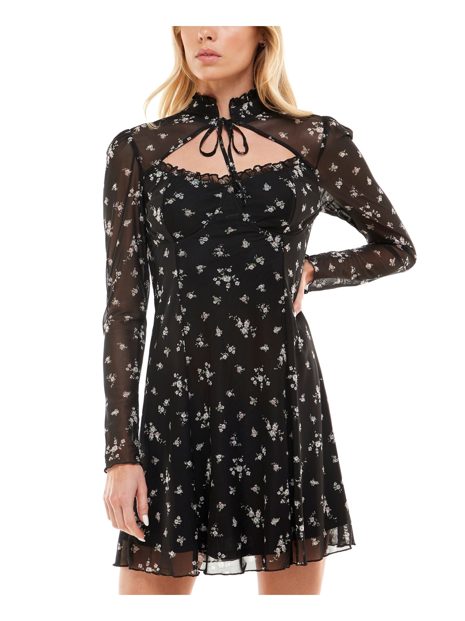 Women's Black Fit & Flared Sleeveless Cotton Blend Dress