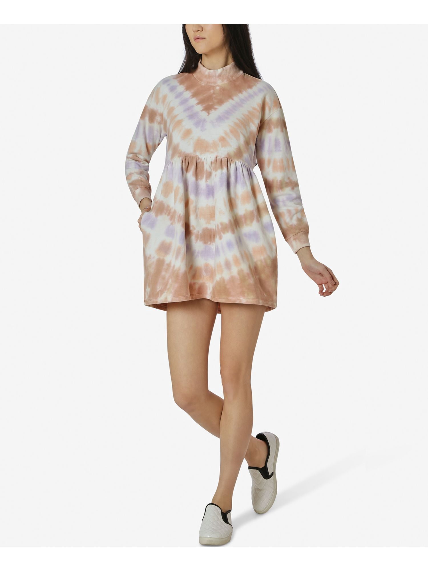 ULTRA FLIRT Womens Brown Tie Dye Long Sleeve Mock Neck Short Shift Dress XS  - Walmart Business Supplies