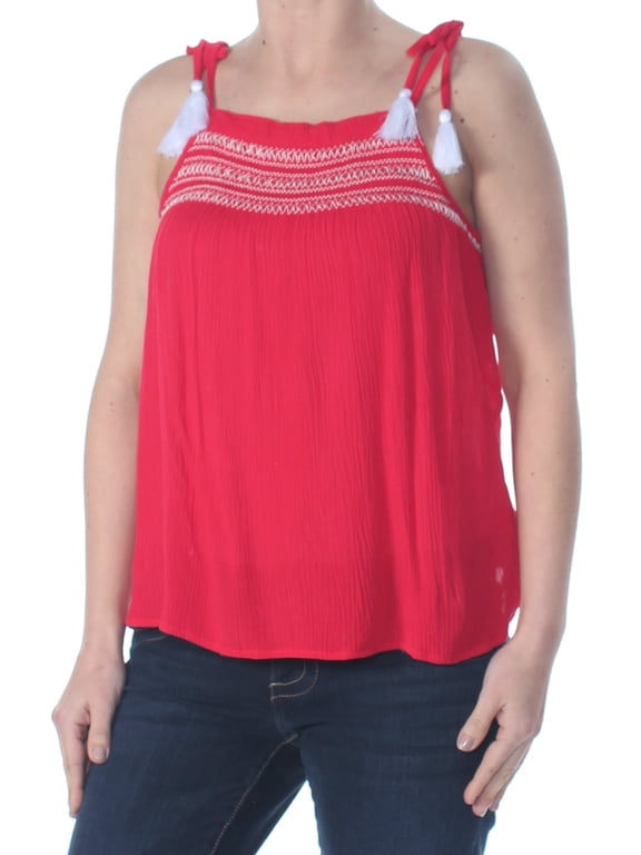 Womens New 1495 Red Nordic Tie Embroidered Crinkle Tank Top XL B+B