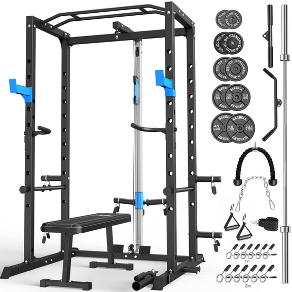 ULTRA FUEGO Power Cage, Multi-Functional Power Rack with J-Hooks, Dip Handles, Landmine Attachment and Optional Cable Pulley System for Home Gym