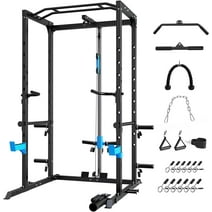 ULTRA FUEGO Power Cage, Multi-Functional Power Rack with J-Hooks, Dip Handles, Landmine Attachment and Optional Cable Pulley System for Home Gym