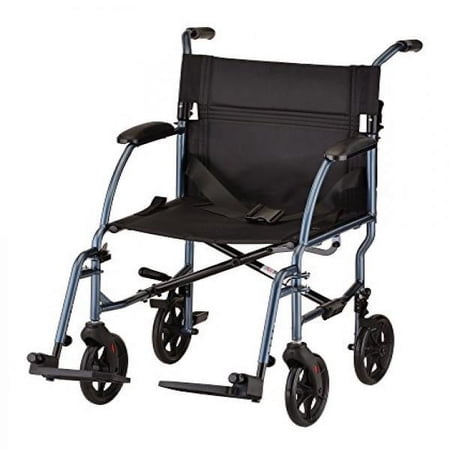 ULTRA LIGHTWEIGHT TRANSPORT CHAIR - 19" WITH SWING AWAY FOOTREST - BLUE