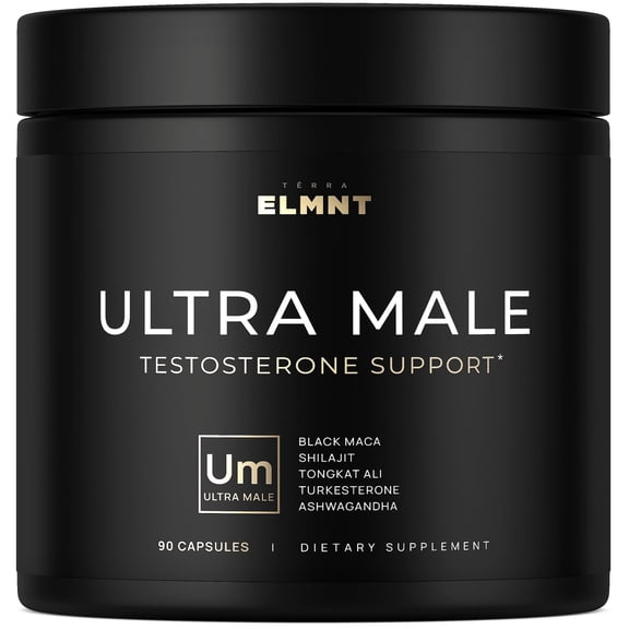 ULTRA MALE® Premium Testosterone Booster for Men w. 100:1 Shilajit, 40:1 Black Maca, Ashwagandha 25%, Tongkat Ali 10% - Clinical Strength Male Enhancing Testosterone Supplement for Men Health Libido+