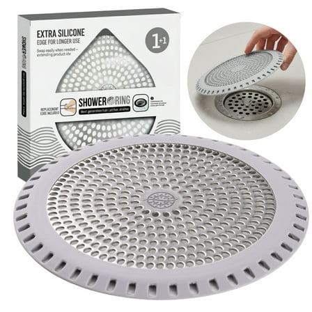 Ultra Hair Catcher Strainer Drain Protector Drain Catches, Ultra ShowerRing 5" Drain Cover | Stainless Steel Hair Trap with Silicone Rim | High-Flow Strainer Prevents Clogs - Gray