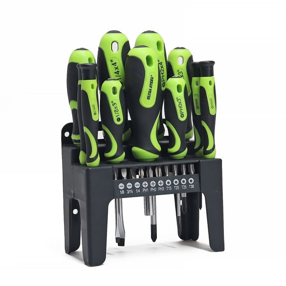 ULTRA STEEL 21pc Screwdriver and Bit Set with Plastic Storage Rack, 6 Screwdrivers, 10 Bits, 4 Precision Screwdrivers, Bit Holder