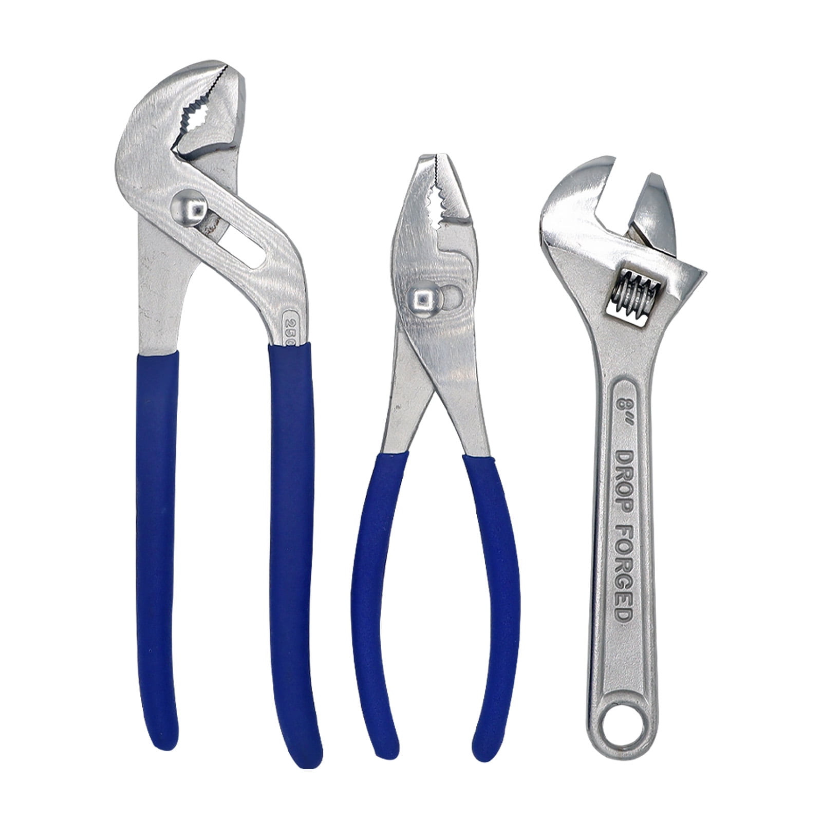 ULTRA STEEL 3-Piece Adjustable Wrench Set, 10 Inch Groove Joint, 8 Inch Slip Joint, 8 Inch Adjustable Wrench, Carbon Steel, Chrome Plated