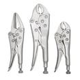 thumbnail image 1 of ULTRA STEEL 3-Piece Locking Plier Set, Carbon Steel Drop Forged Heat Treated, 5", 6-1/2", 7", Nickel Plated, Curved Jaw and Long Nose Jaw, 1 of 6