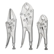ULTRA STEEL 3-Piece Locking Plier Set, Carbon Steel Drop Forged Heat Treated, 5", 6-1/2", 7", Nickel Plated, Curved Jaw and Long Nose Jaw
