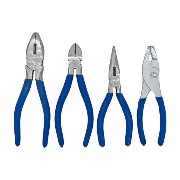 ULTRA STEEL 4-Piece Plier Set, Drop Forged C-1045, Fully Polished, Blue Alligator Handle, Includes 6" Diagonal, 6" Long Nose, 6" Slip Joint, 7" Linesman