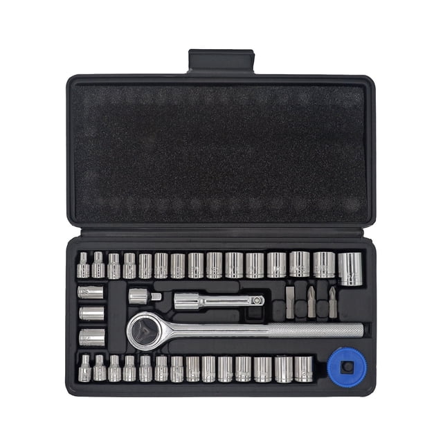ULTRA STEEL 40-Piece Socket Set with Ratchet Driver, 1/4" and 3/8" Drive, Metric and SAE Sockets, Extension Bar, Blow Mold Case