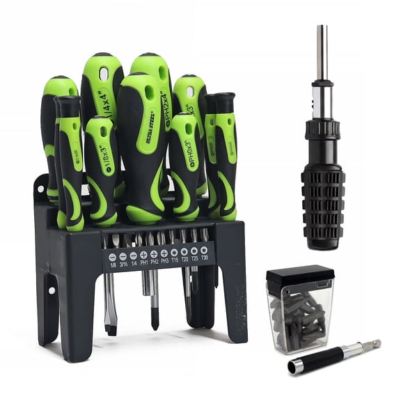 ULTRA STEEL 81PC Screwdriver Ratchet Driver Set with Bits, Guide, Socket Set, Wall Rack