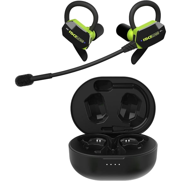 ISOtunes Ultracomm Aware True Wireless Bluetooth Hearing Protection Earbuds, 24 dB NRR, Black and Green