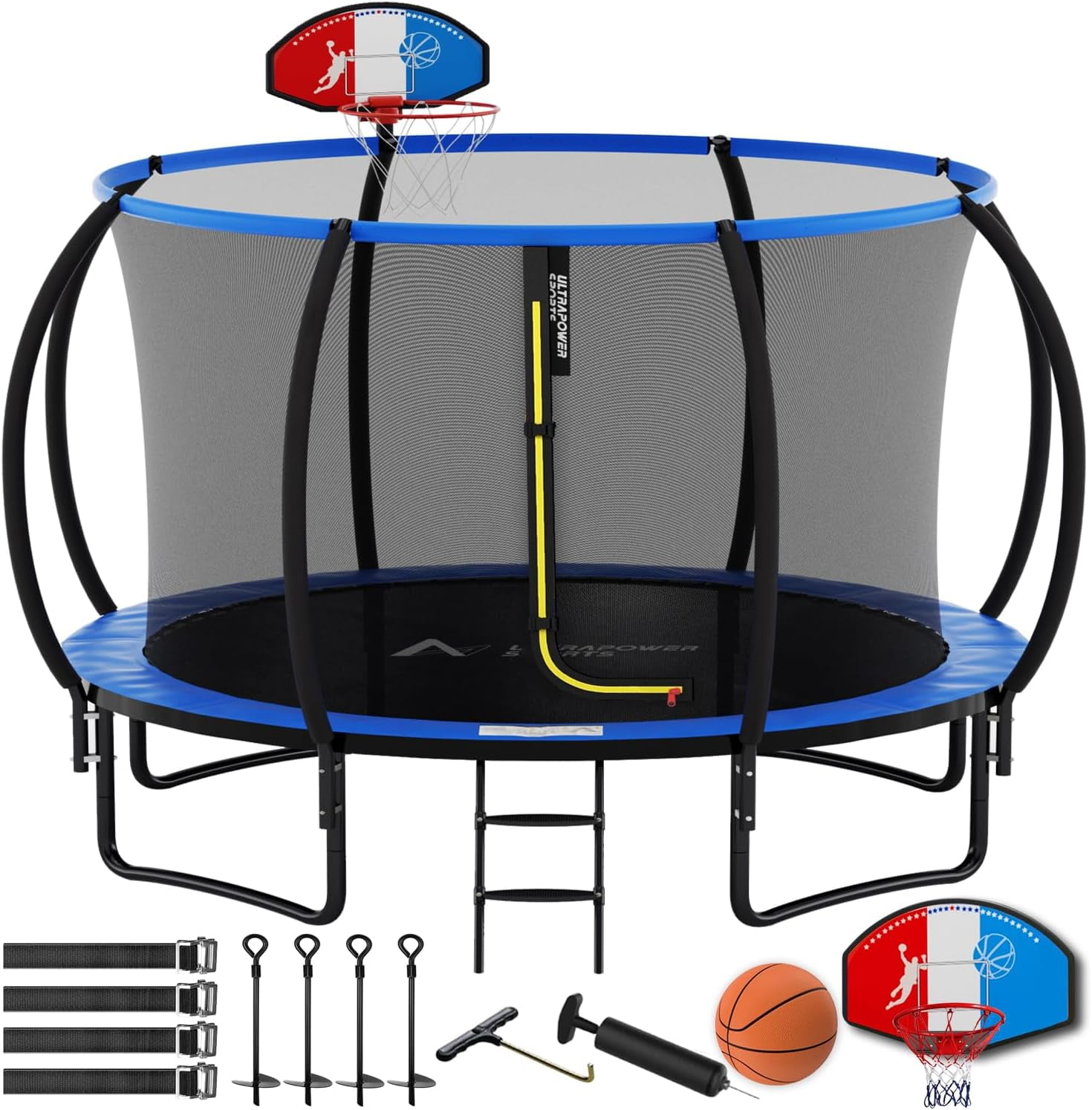 ULTRAPOWER SPORTS Trampoline with Enclosure Net, Basketball Hoop and Ladder, 15FT Outdoor Heavy