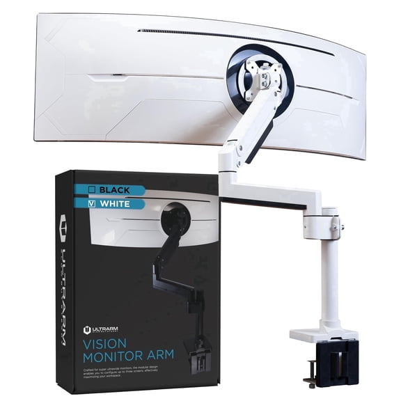 ULTRARM Heavy Duty Single Monitor Arm Mount for Ultrawide Monitors up to 57", 44 lbs, White