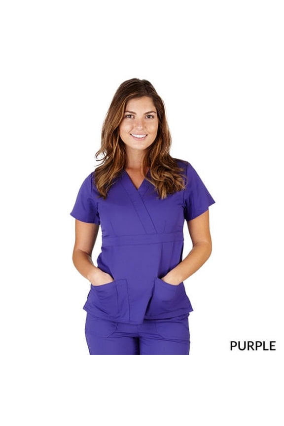 WOMENS MOCK WRAP SCRUB TOP 12 COLORS XXS-2XL