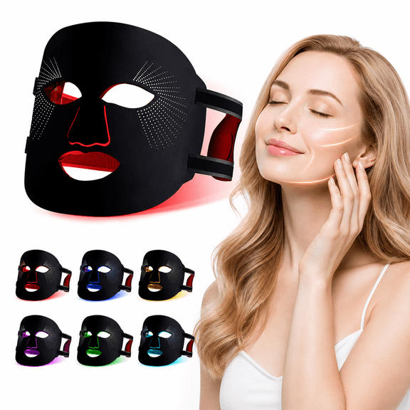 ULTREMA LED Face Mask, 7 Color Light Therapy Facial Mask with 288 LEDs, Soft Silicone Skin Care Mask with Wired Controller, Eye Inserts and 5/10/15 Min Timer, Black