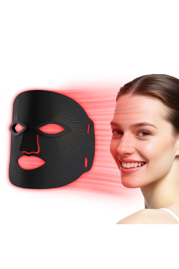 LED Face Mask, 7 Color Light Therapy Facial Mask with 288 LEDs, Soft Silicone Skin Care Mask with Wired Controller, Eye Inserts and 5/10/15 Min Timer, Black