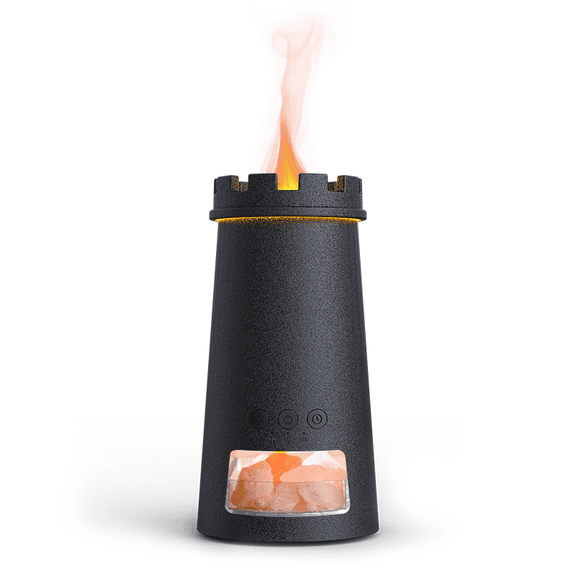 ULTREMA Lighthouse Flame Aroma Diffuser, 150ml Ultrasonic Humidifier with Himalayan Salt Rock, Essential Oil Diffuser with Auto Shut-Off for Home Bedroom, Black